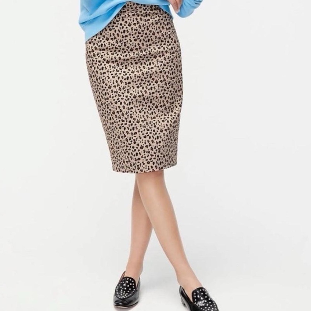 J. Crew No. 2 Pencil Skirt Leopard Print Lined Cotton with Stretch - Size 4